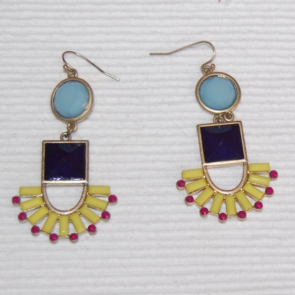 STATEMENT EARRINGS-Blue/Black/Yellow & Red Wire Earrings - Picture 10 of 12